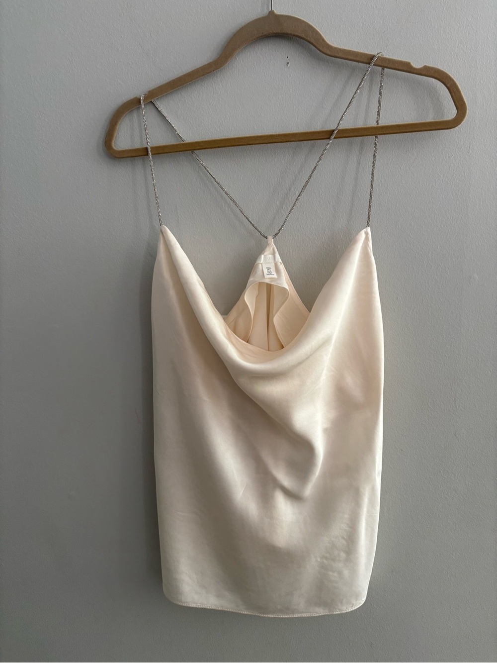 H&M Cream Satin Cowl Neck Camisole with Chain Straps